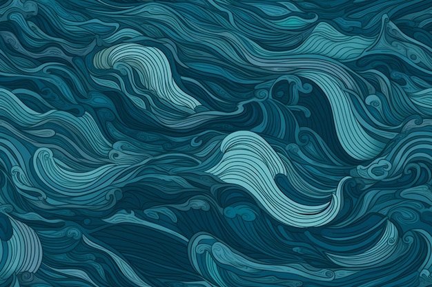 Niebieskie tło oceanu z falami i wiruje.