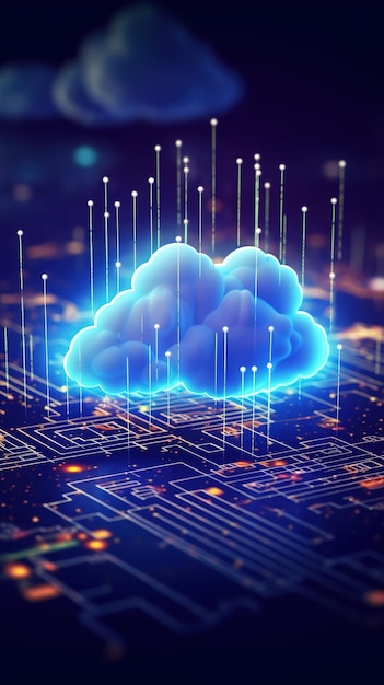 Niebieskie tło płyty obwodowej Cloud Network Solution cyfrowe tło AI generowane