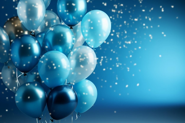 Niebieskie tło urodzinowe z realistycznymi balonami premium