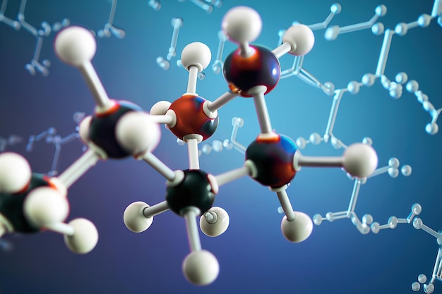 Niebieskie tło z modelem molekuły wykonanym przez firmę cosmo.