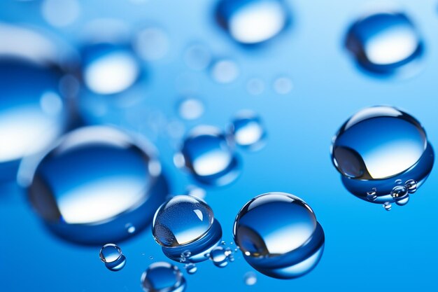 Zdjęcie niebieskie tło z przezroczystymi kropelkami wody