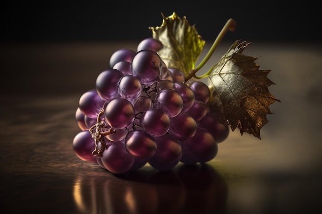 Niebieskie winogrona Jagody przeznaczone do walki radioelektronicznej Kiść winogron z liściem w tle