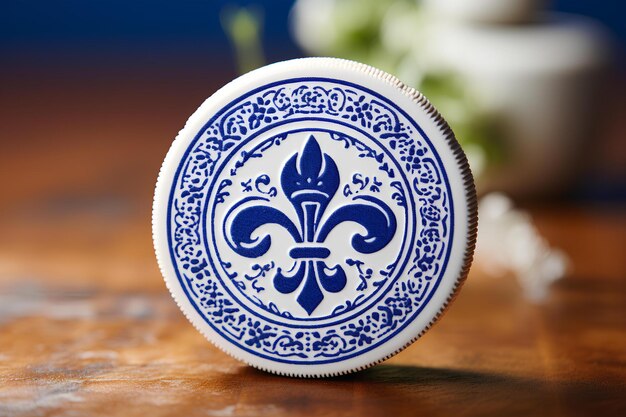 Niebiesko-biała ceramiczna kula z fleur de lis