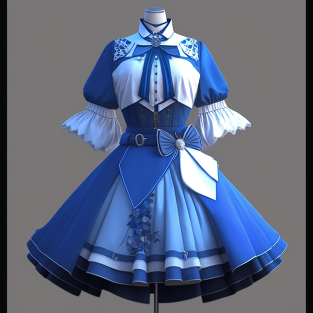 Niebiesko-biała sukienka z kokardką