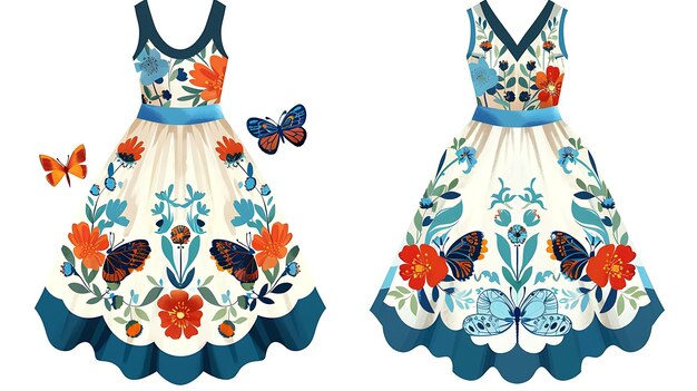Zdjęcie niebiesko-biała sukienka z motylami na niej