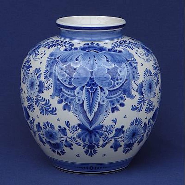 Niebiesko-biały kwiatowy wazon ceramiczny