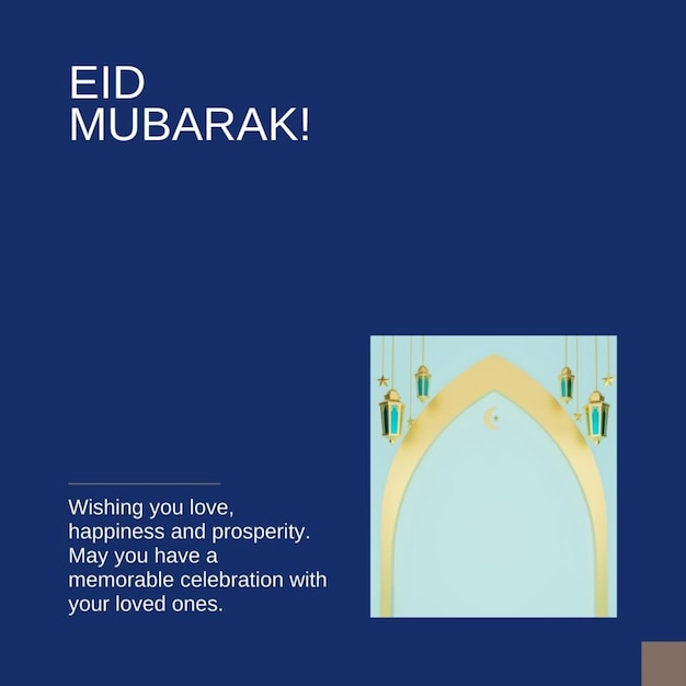 niebiesko-biały plakat EID dla meczetu