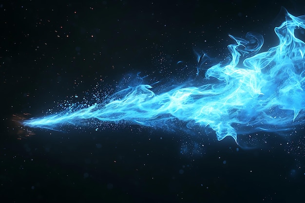 Zdjęcie niebiesko-cyanowy świecący magiczny śruby latający szybko