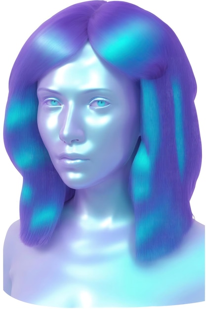 Niebiesko-fioletowy model z niebieską twarzą i fioletowymi włosami