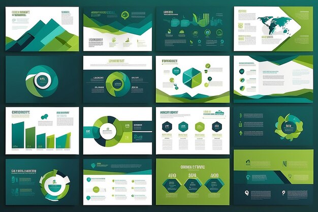 Zdjęcie niebiesko-zielone szablony slajdów do prezentacji abstrakcji elementy infograficzne szablon zestaw dla broszury raportu rocznego na stronie internetowej