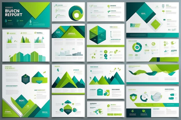Zdjęcie niebiesko-zielone szablony slajdów do prezentacji abstrakcji elementy infograficzne szablon zestaw dla broszury raportu rocznego na stronie internetowej