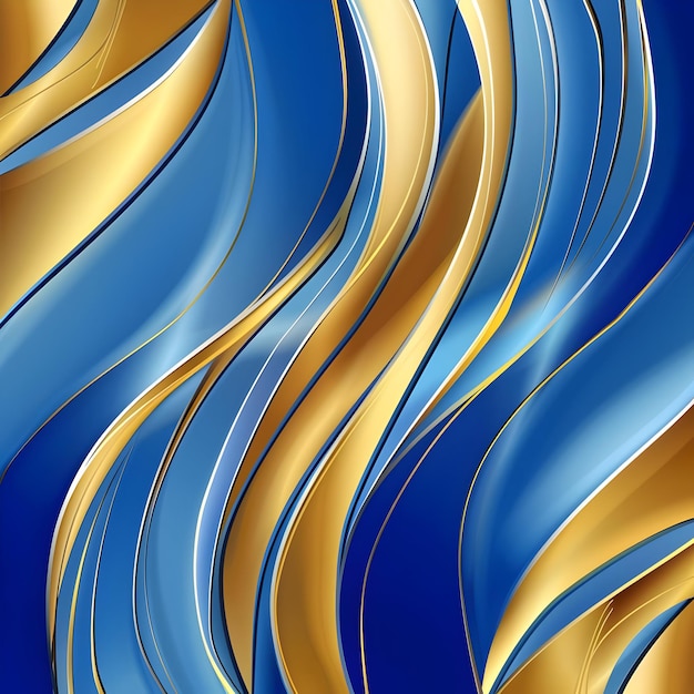 Niebiesko-złote fale na tle z falistymi liniami