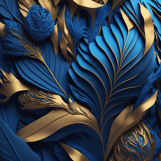 Niebiesko-złote tło z kwiatowym wzorem i napisem love