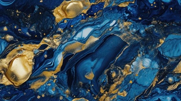 Niebiesko-złoty obraz marmurkowej powierzchni.