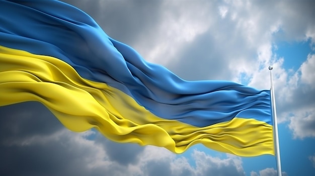 Niebiesko-żółta flaga ze słowem ukraina