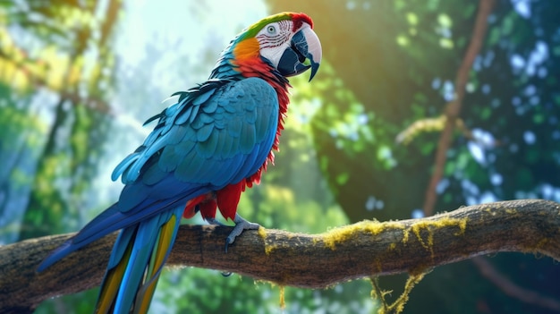 Niebiesko-żółta papuga ara HD 8K tło Zdjęcie fotograficzne