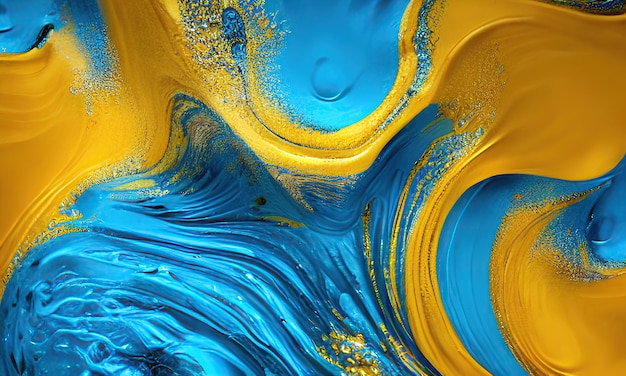 Niebiesko-żółty obraz z żółtym i niebieskim tłem.