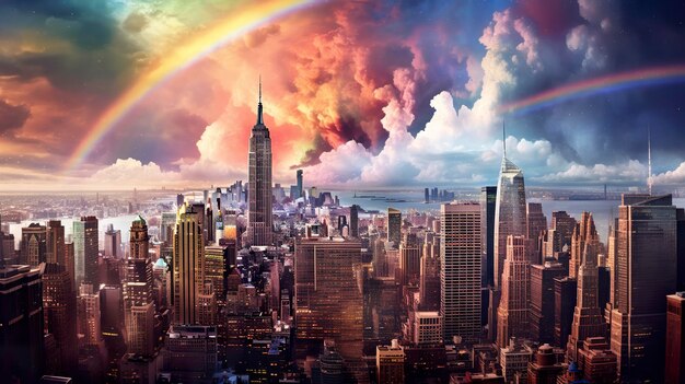 Zdjęcie niebo deszczowe nad futurystycznym miastem generatywna ai