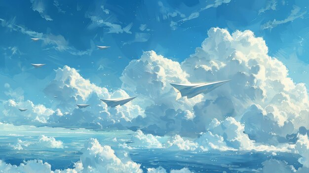 Niebo jest niebieskie z papierowymi samolotami