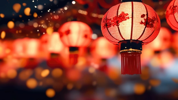Niebo Księżycowego Nowego Roku wypełnione świecącymi chińskimi latarniami Generacyjna sztuczna inteligencja