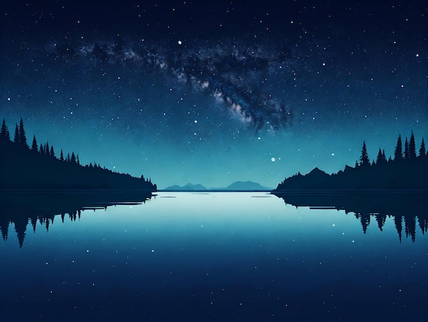Niebo z gwiazdami Droga Mleczna Scena nocna Aurora borealis Ciemny las Krajobraz górski Światło księżyca