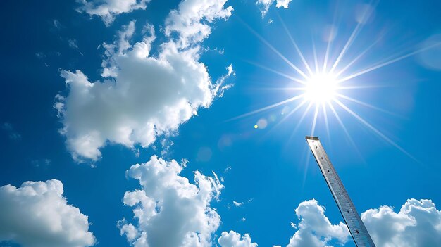 Zdjęcie niebo z jasnym słońcem i termometrem