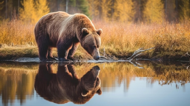 Niedźwiedź brunatny grizzly przy wodopoju