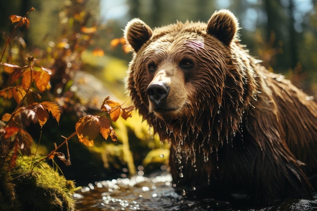 Niedźwiedź brunatny łowiący w rzece Generacyjna sztuczna inteligencja