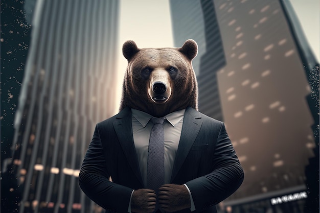 Zdjęcie niedźwiedź człowiek biznesu inwestycje finansowe na giełdzie generative ai