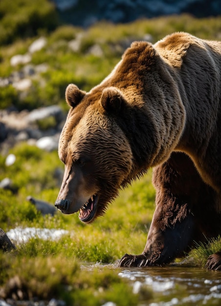 Zdjęcie niedźwiedź grizzly zaatakował mężczyznę z tyłu 8k na plecach