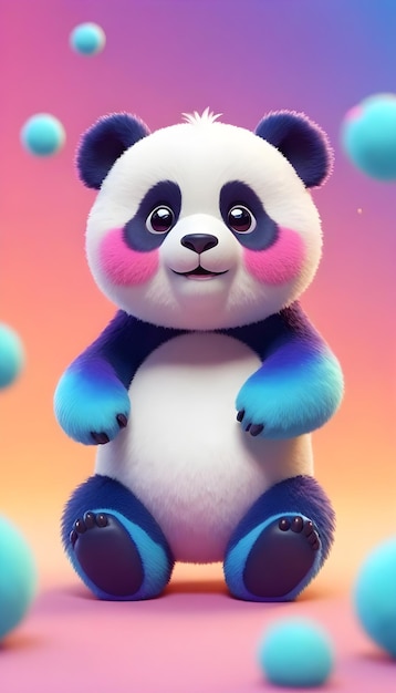 niedźwiedź panda z niebieską i różową twarzą i różowymi i niebieskimi oczami