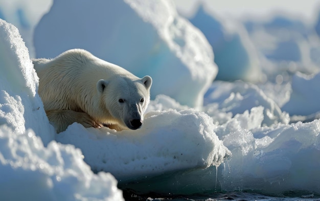 Niedźwiedź polarny cierpliwie czeka przy dziurze w lodzie morskim.