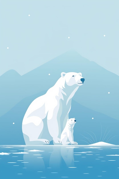 niedźwiedź polarny i młode siedzą w wodzie