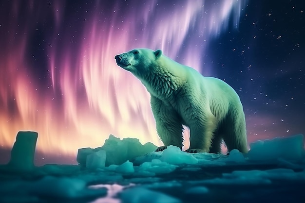 Niedźwiedź polarny siedzący na górach lodowych na biegunie północnym