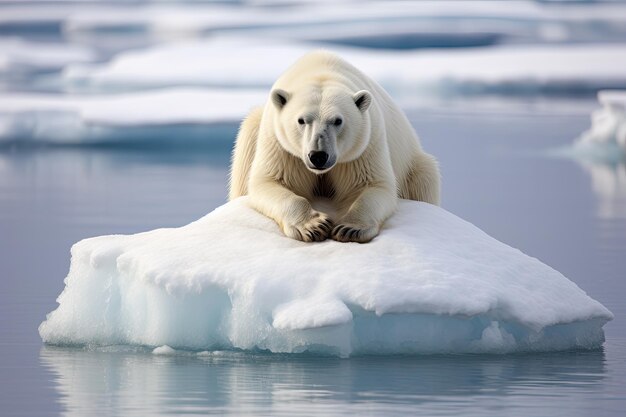 Niedźwiedź polarny Ursus maritimus na lodzie na północ od Svalbardu Norwegia Arktyczna niedźwiedź polarny uwięziony na kurczącym się pokrywie lodowym AI Generated