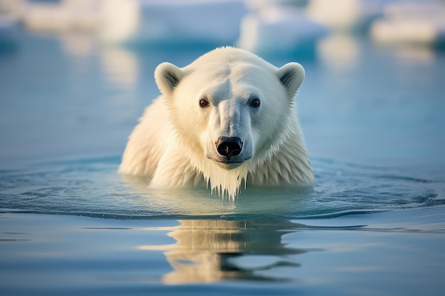 Niedźwiedź polarny Ursus maritimus pływający w wodzie dziwaczny obraz niedźwiedzia polarnego uwięzionego na jałowej wyspie Niedźwiedzie stoi otoczone przez piękną sztuczną inteligencję generowaną