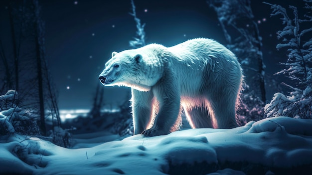 niedźwiedź polarny w śniegu na nocnej scenie