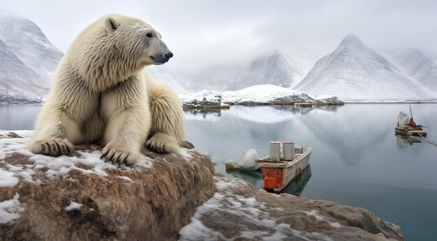 Zdjęcie niedźwiedź polarny w śniegu niedźwiedzie polarne w jeziorze biały niedźwiedzie w przyrodzie niedźwięk polarny na antarktydzie