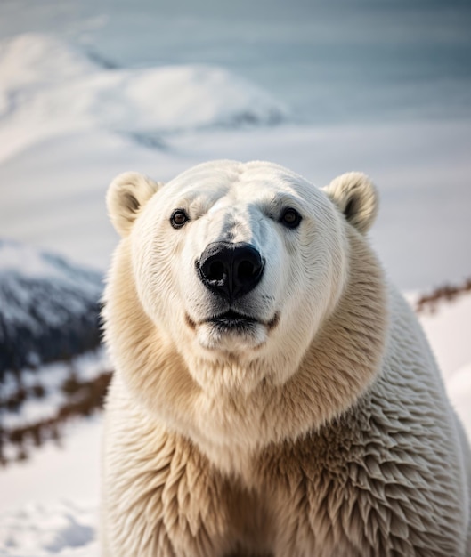 Niedźwiedź polarny wędrujący samotnie w śniegu