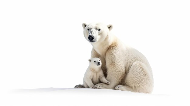 Niedźwiedź polarny z młodym wyizolowanym na białym tle generatywna ai