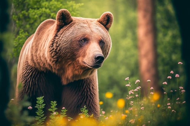 Niedźwiedź w lesie Portret niedźwiedzia brunatnegoGenerative AI