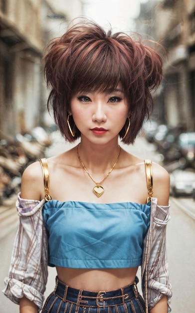 Niegrzeczna młoda tajska azjatycka kobieta z generatywną sztuczną inteligencją w modnym stylu mody