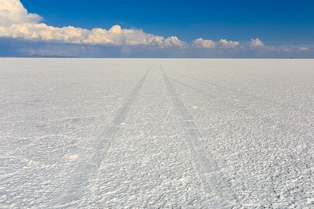 Niekończący się krajobraz soli Salar de Uyuni w Potosi w Boliwii