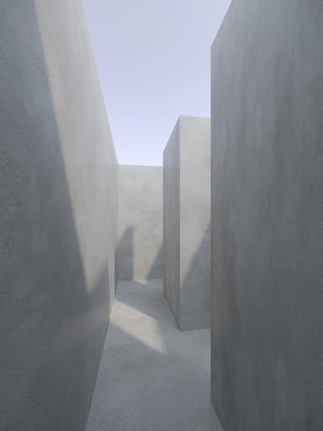 Niekończący się labirynt betonowej przestrzeni renderowania 3d