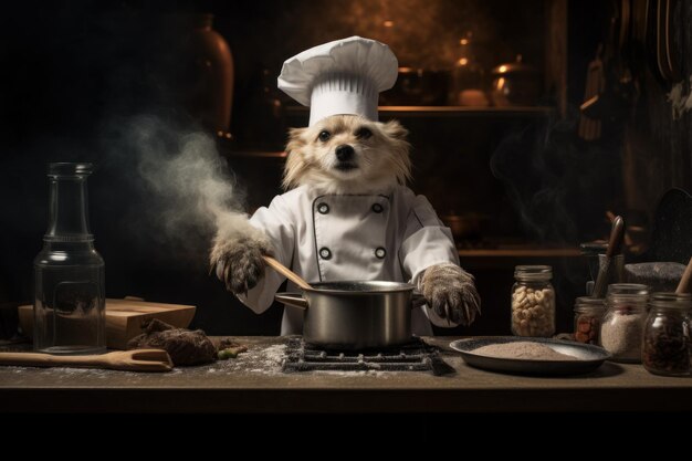 Zdjęcie niekonwencjonalny kucharz kuchnia dla psów kuchnia domowa generuj ai