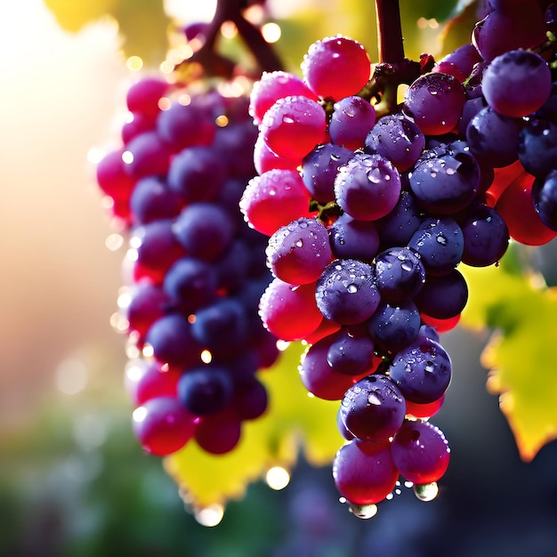 niektóre świeże winogrona z liśćmi ai generowane
