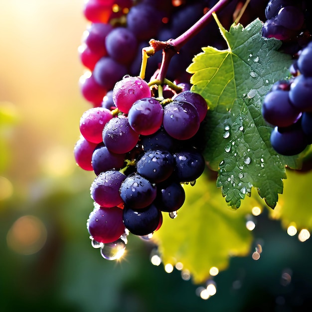niektóre świeże winogrona z liśćmi ai generowane