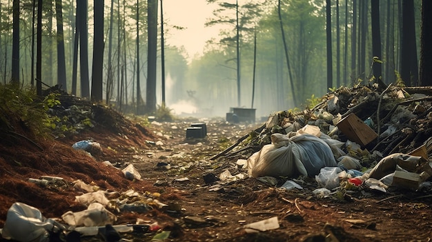Nielegalne wysypisko śmieci w lesie