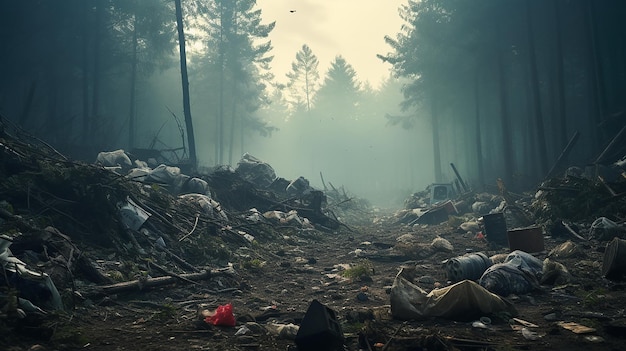 Nielegalne wysypisko śmieci w lesie