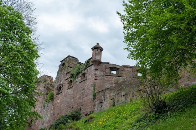 Niemcy Schloss Heidelberg pałac zamek w przyrodzie pod widokiem starożytnych średniowiecznych ruin murów